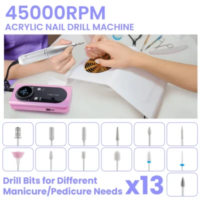 Rechargeable Nail Drill Milling Machine, Grinder Nail Polisher Cutter Kit - 45000RPM - Image 3
