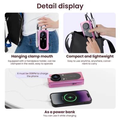Rechargeable Nail Drill Milling Machine, Grinder Nail Polisher Cutter Kit - 45000RPM - Image 6