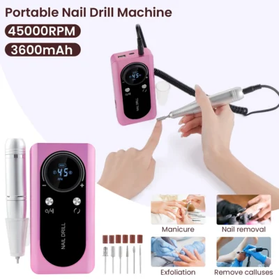 Rechargeable Nail Drill Milling Machine, Grinder Nail Polisher Cutter Kit - 45000RPM
