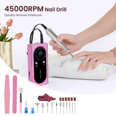 Rechargeable Nail Drill Milling Machine, Grinder Nail Polisher Cutter Kit - 45000RPM - Image 2