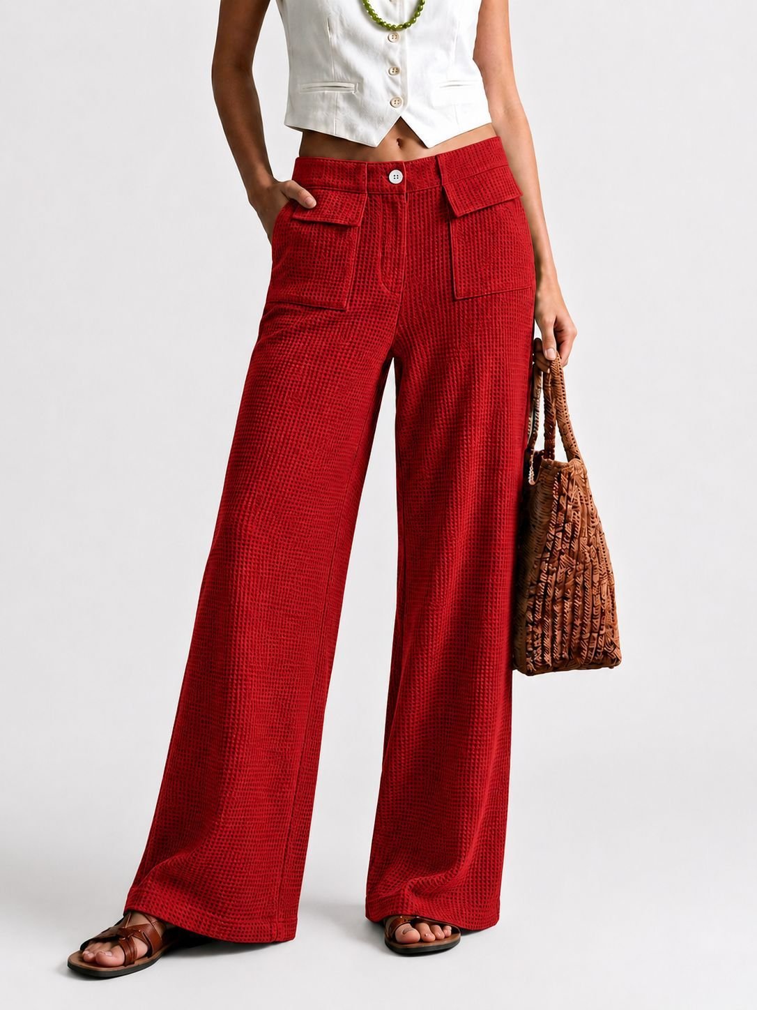 Womens High-Waisted Straight-Leg Casual Wide-Leg Pants - Image 4