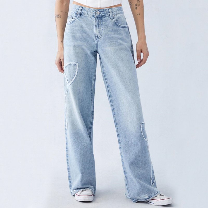 Women's Straight Trousers Embroidered Side Frayed Butterfly Jeans Street Design Hot Girl Baggy Pants - Image 3
