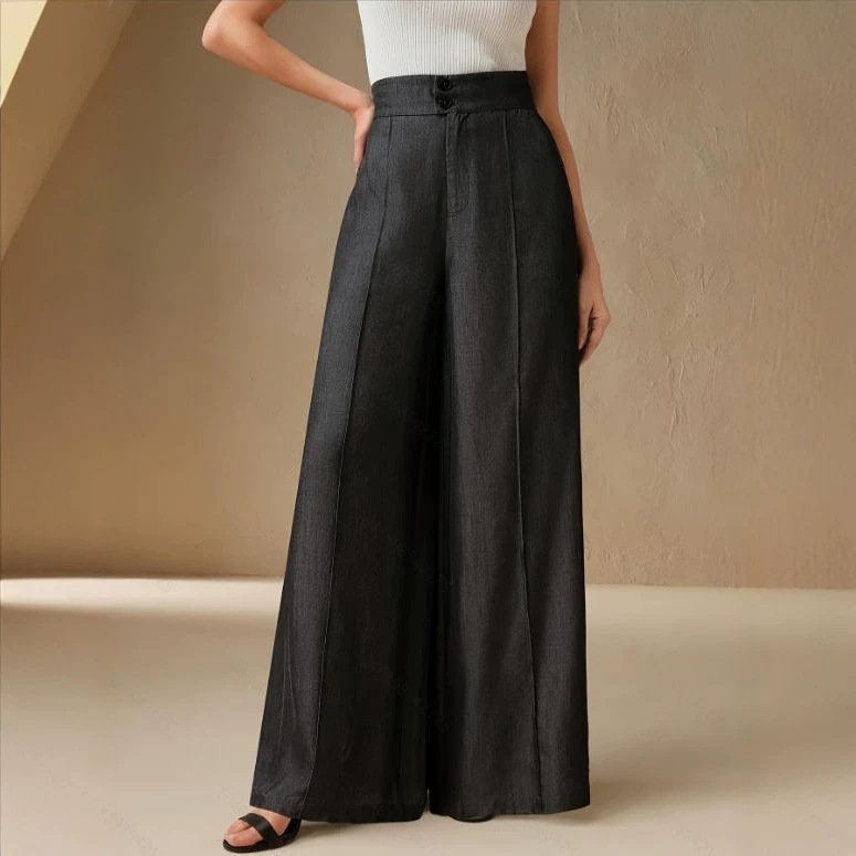 Womens Solid-Color High-Waisted Straight-Leg Wide-Leg Pants - Image 4