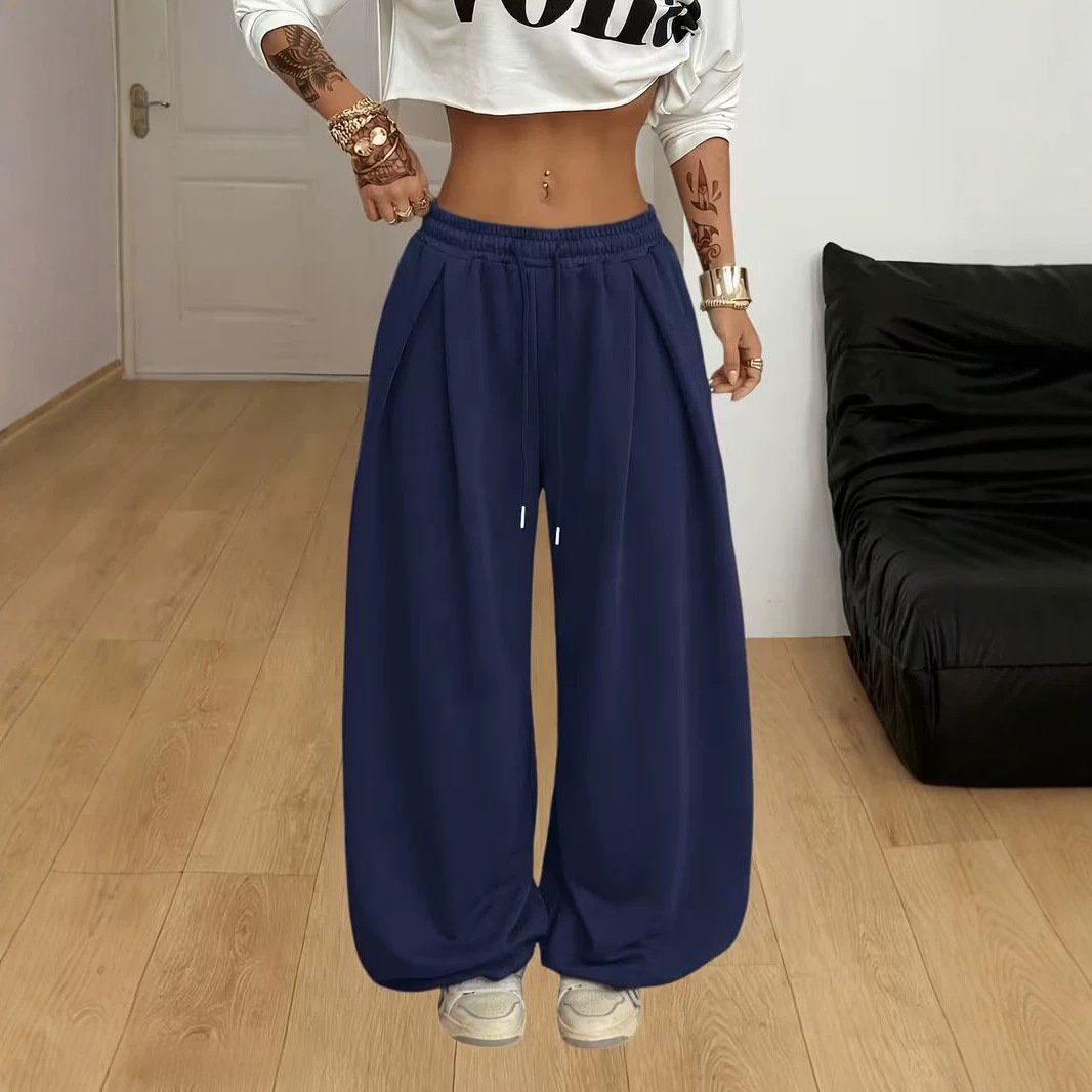 High-waisted Loose-fit Pleated Wide-leg Casual Athletic Pants