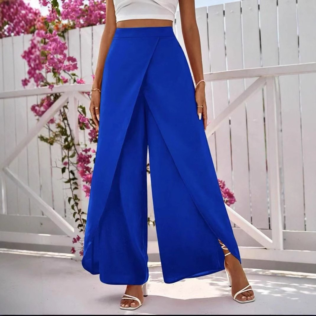 Solid-color Slit Womens Casual Wide-leg Pants - Image 3