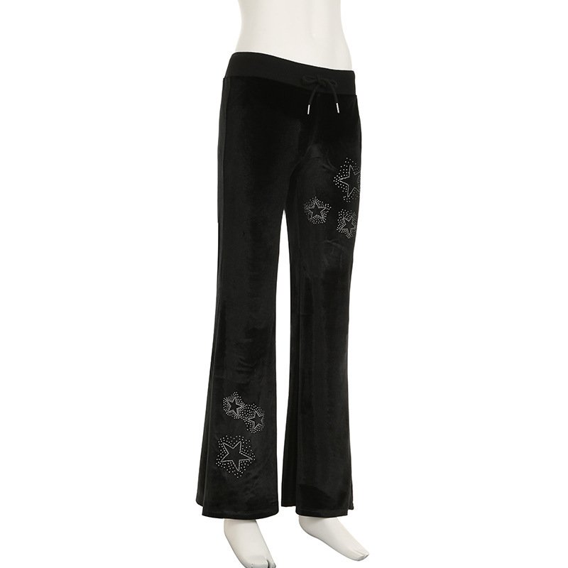 Drilling Low Waist Drawstring Patchwork Slimming Casual Pants - Image 3