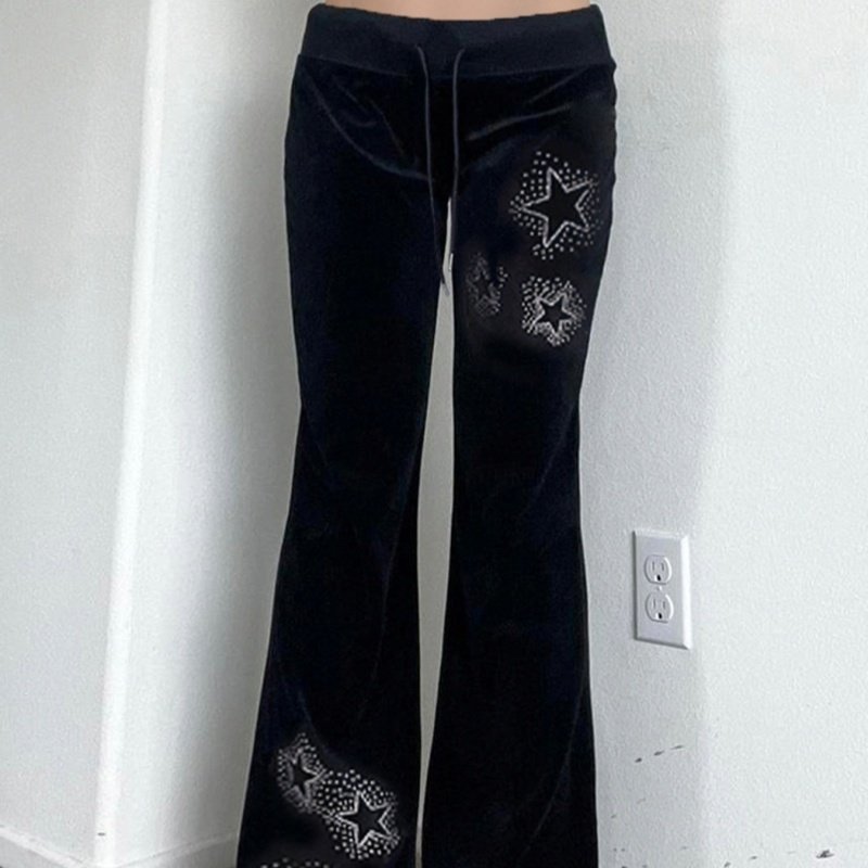 Drilling Low Waist Drawstring Patchwork Slimming Casual Pants