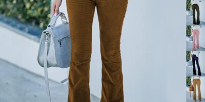 Ins Corduroy High Waist Flared Pants Fashion Casual Slim Solid Color Trousers Autumn And Winter Women's Clothing