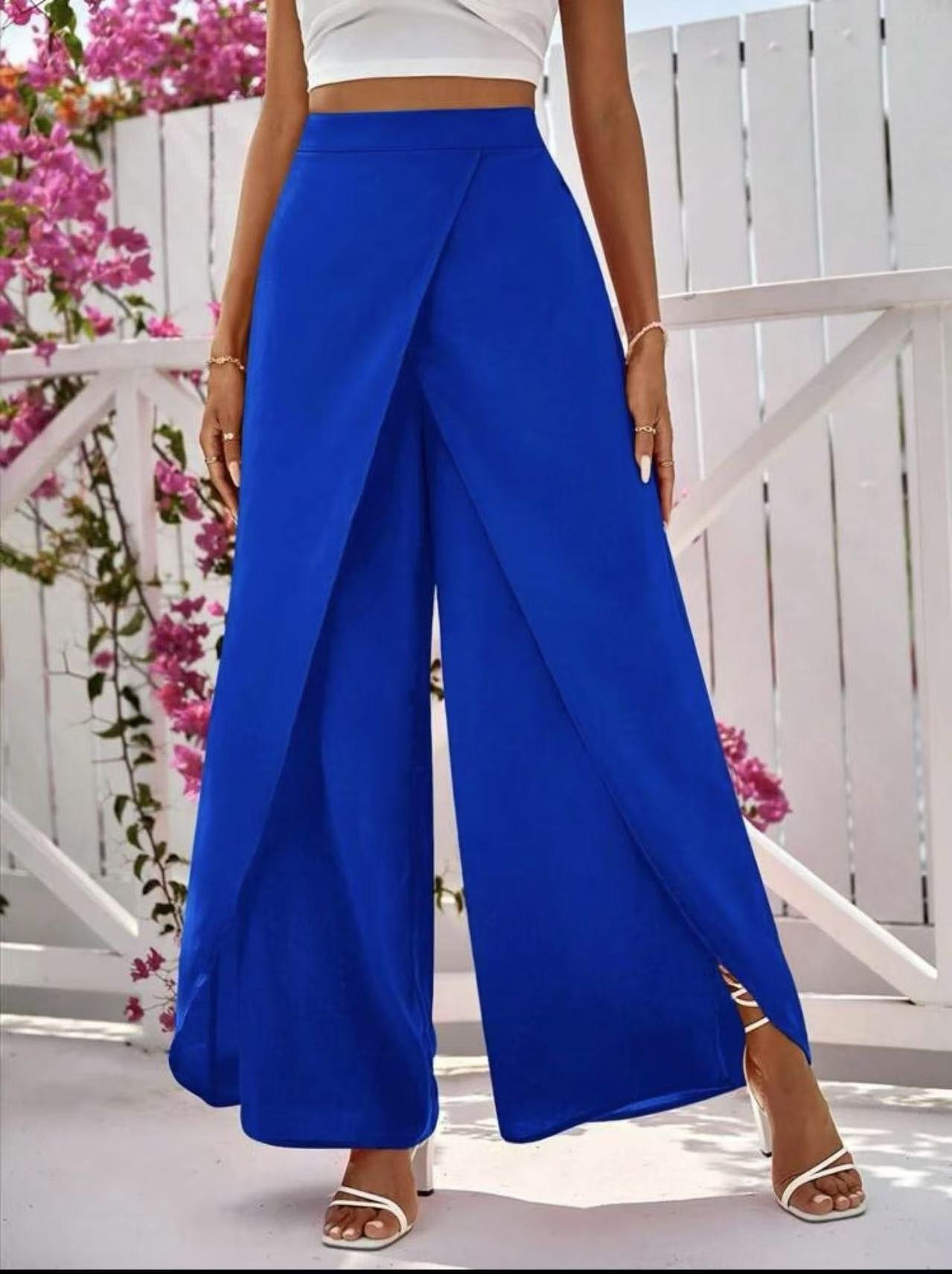 Solid-color Slit Womens Casual Wide-leg Pants - Image 6