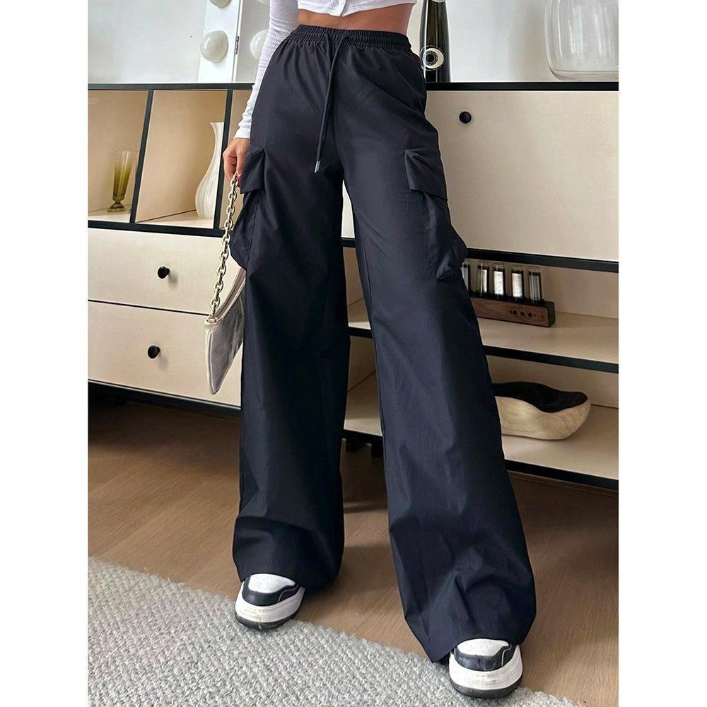 Womens Solid-color Loose-fit Utility Casual Pants - Image 6