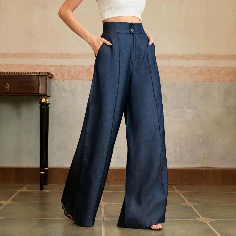Womens Solid-Color High-Waisted Straight-Leg Wide-Leg Pants - Image 6