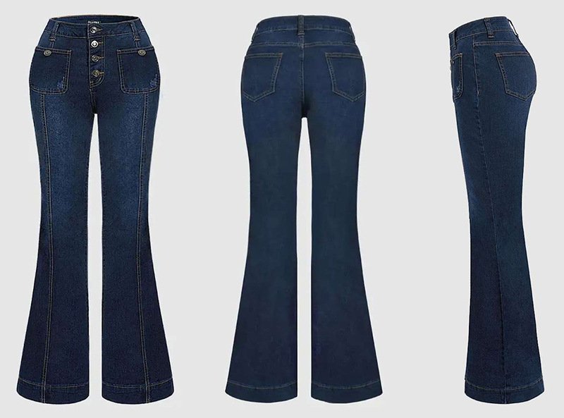 Stitching Washed Denim Stretch Slim Fit Bell-bottom Pants - Image 9