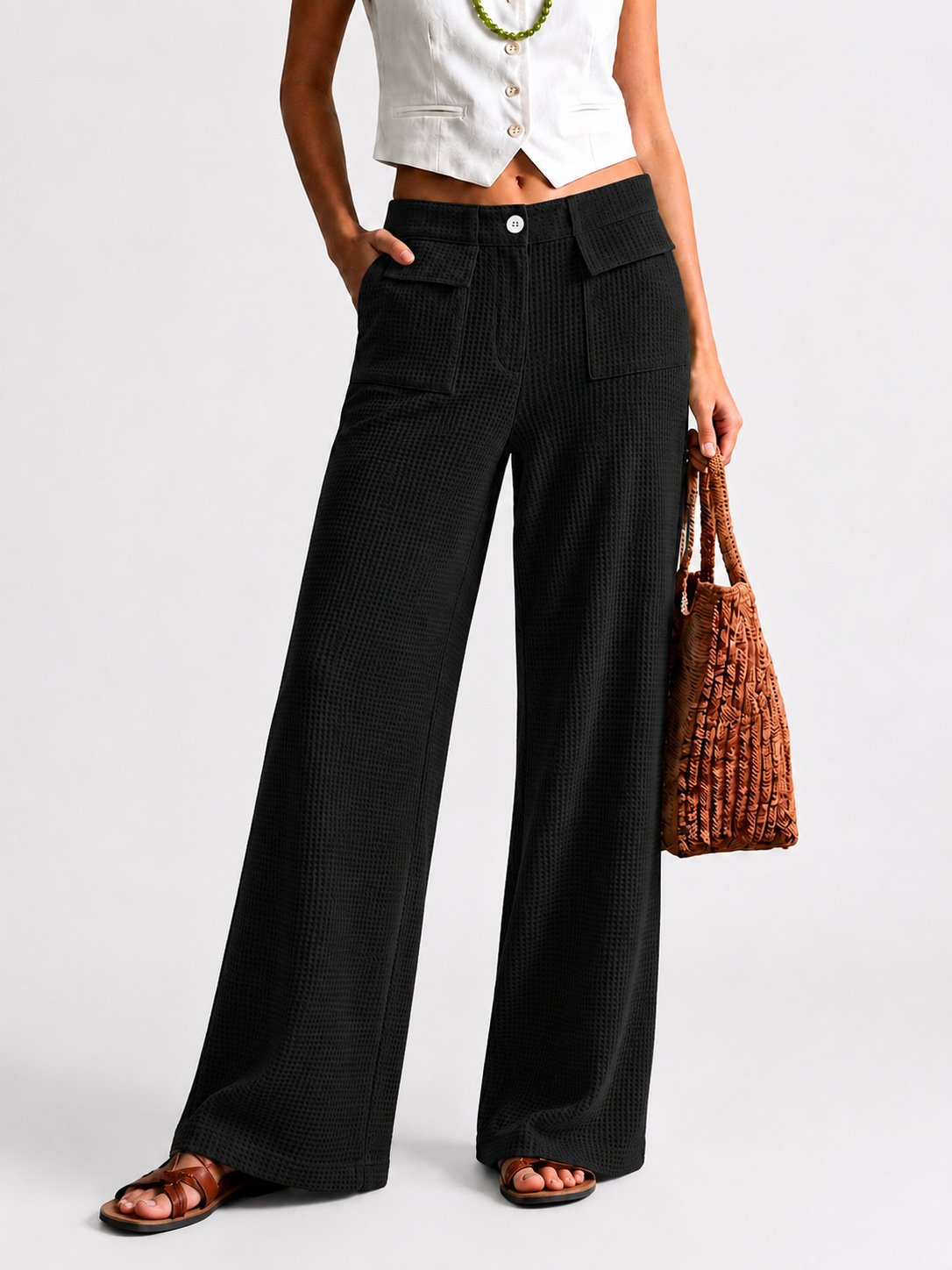 Womens High-Waisted Straight-Leg Casual Wide-Leg Pants - Image 8