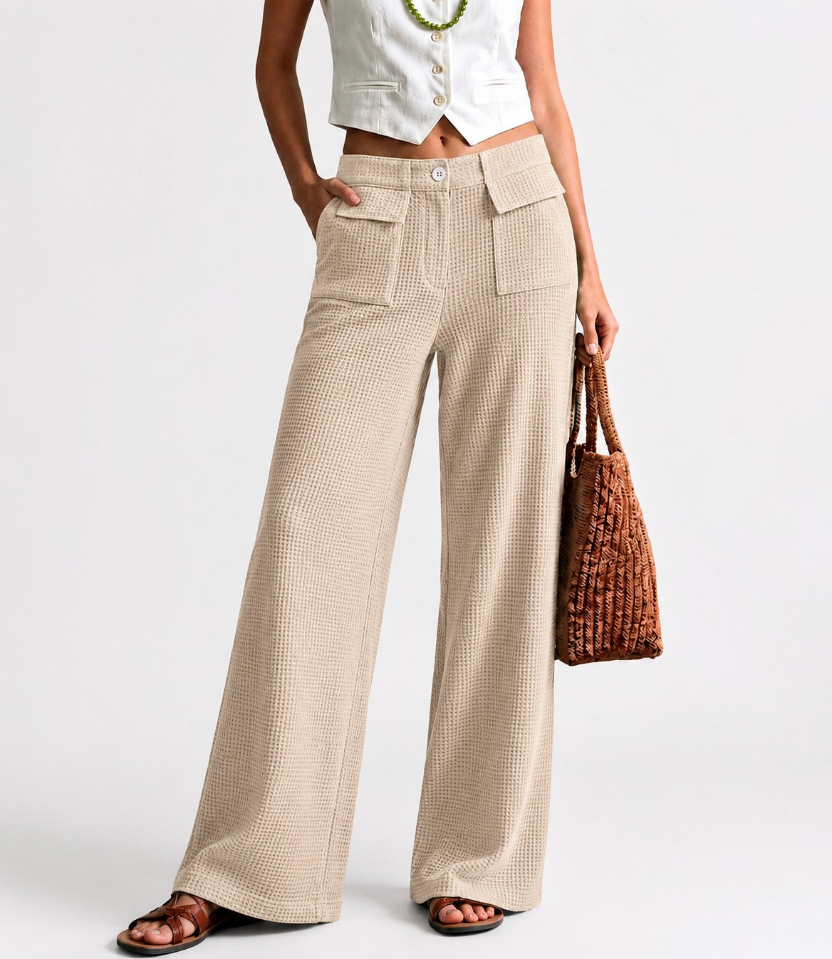 Womens High-Waisted Straight-Leg Casual Wide-Leg Pants - Image 7
