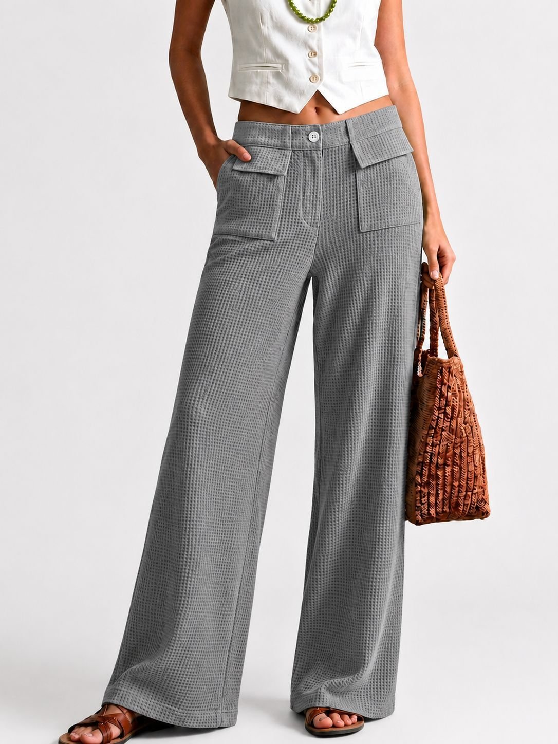 Womens High-Waisted Straight-Leg Casual Wide-Leg Pants - Image 5