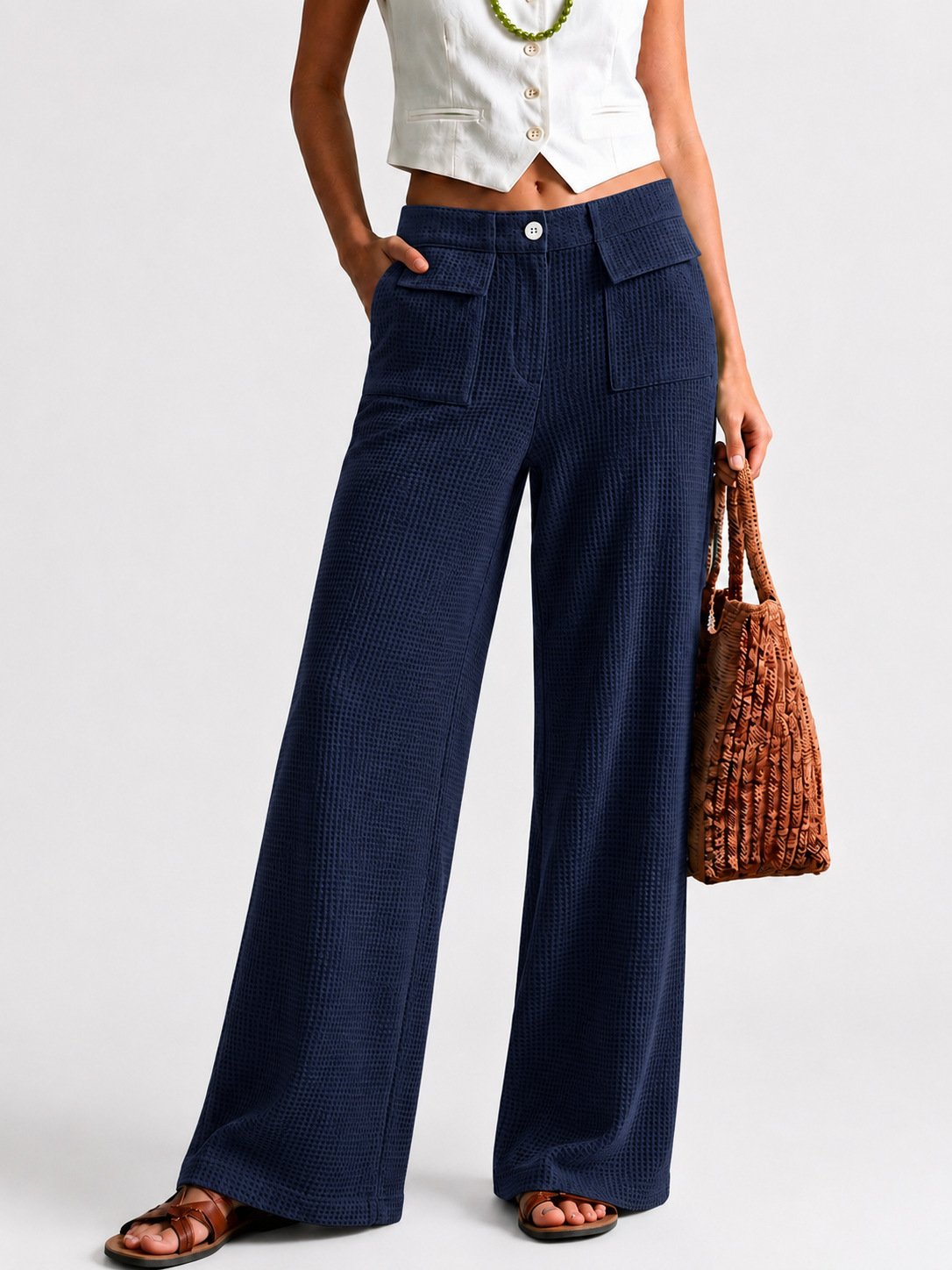 Womens High-Waisted Straight-Leg Casual Wide-Leg Pants - Image 9