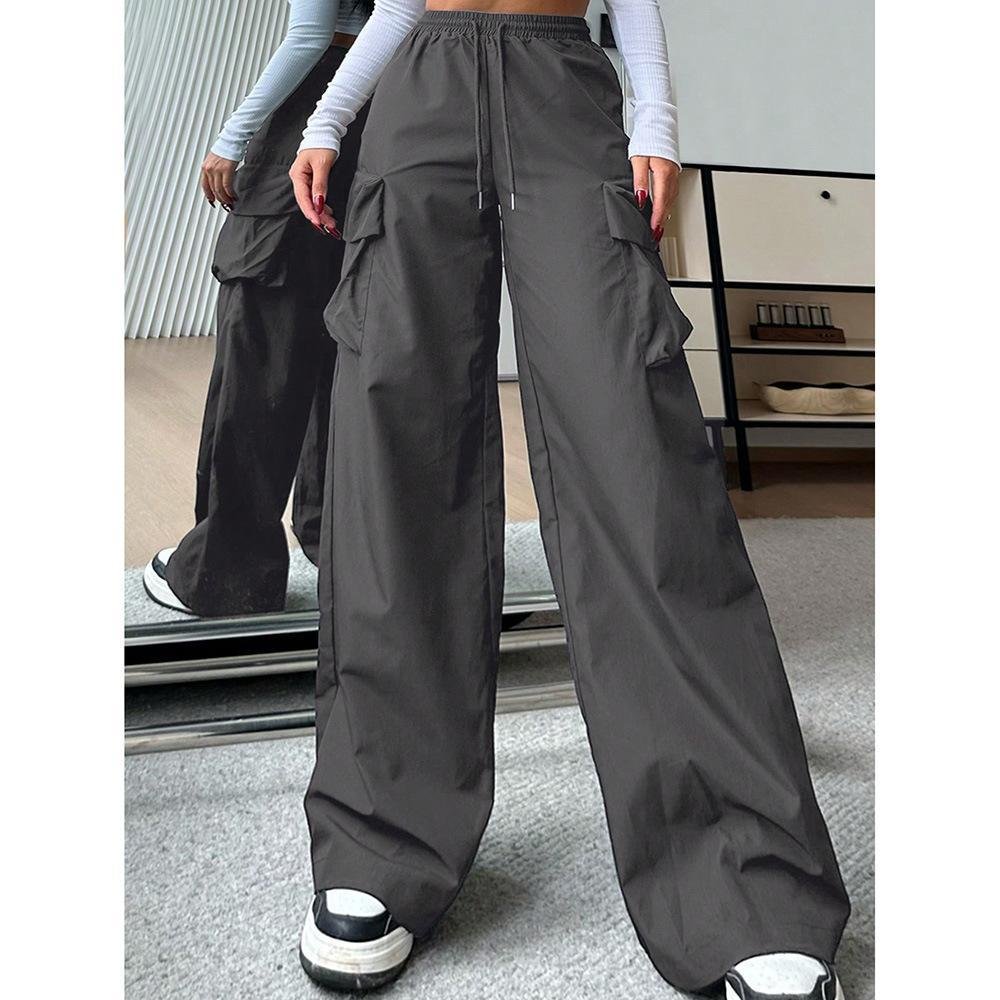 Womens Solid-color Loose-fit Utility Casual Pants - Image 7