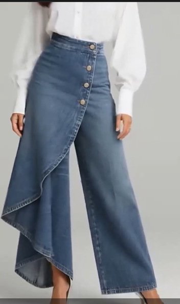 Unique Straight-leg Pants Fashion Large Ruffled Buttons Trousers Women's Faux Jeans Clothing - Image 6