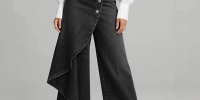 Unique Straight-leg Pants Fashion Large Ruffled Buttons Trousers Women's Faux Jeans Clothing