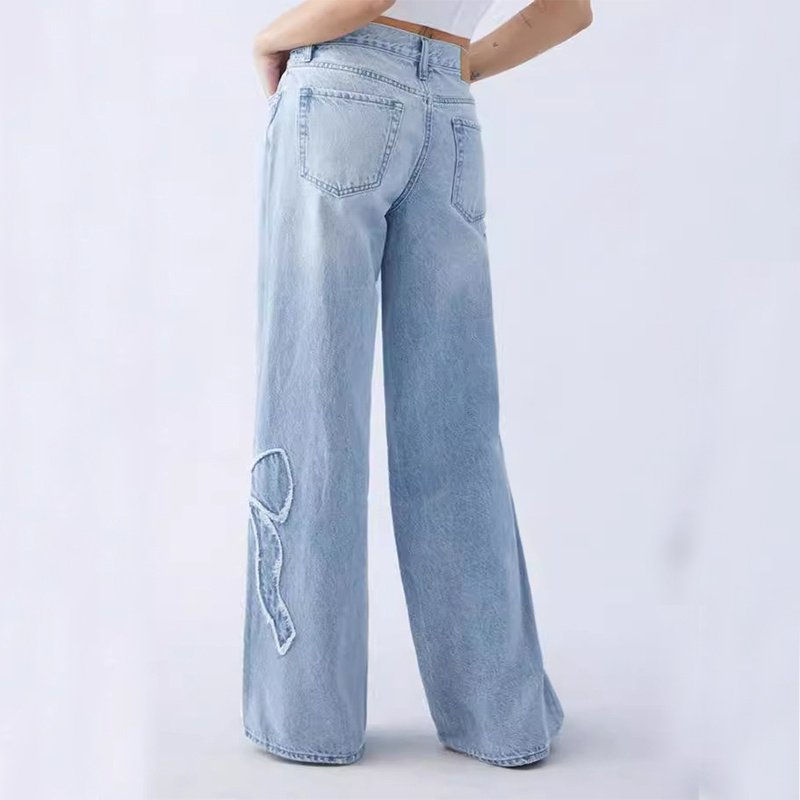 Women's Straight Trousers Embroidered Side Frayed Butterfly Jeans Street Design Hot Girl Baggy Pants - Image 5