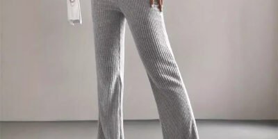 Women's Autumn Solid Color Rib Knit Bootcut Trousers
