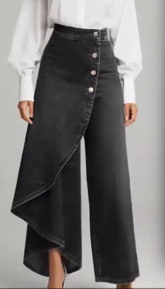 Unique Straight-leg Pants Fashion Large Ruffled Buttons Trousers Women's Faux Jeans Clothing - Image 7