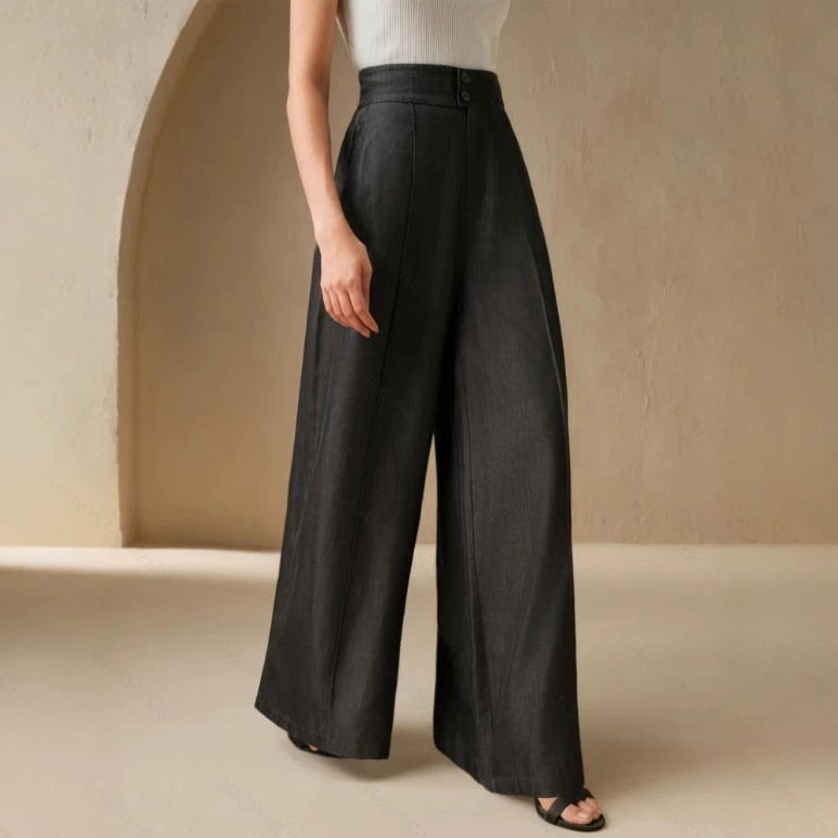 Womens Solid-Color High-Waisted Straight-Leg Wide-Leg Pants - Image 3