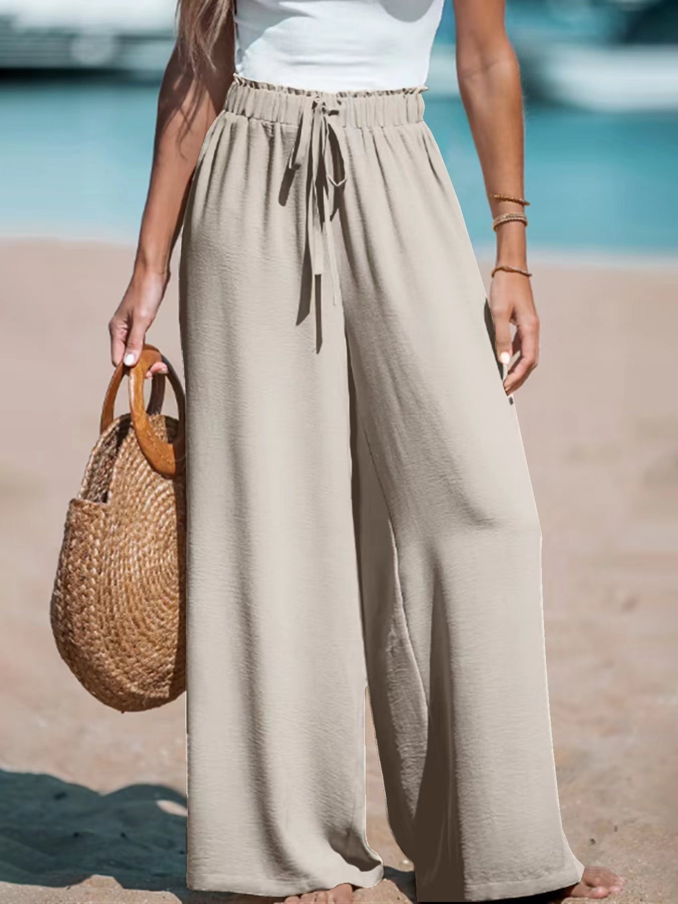 Women's Fashion Fake Drawstring Loose Casual Wide-leg Trousers - Image 10
