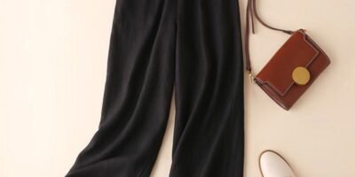 Asian Cotton Wide Leg Pants Solid Color Women's Ninth Point