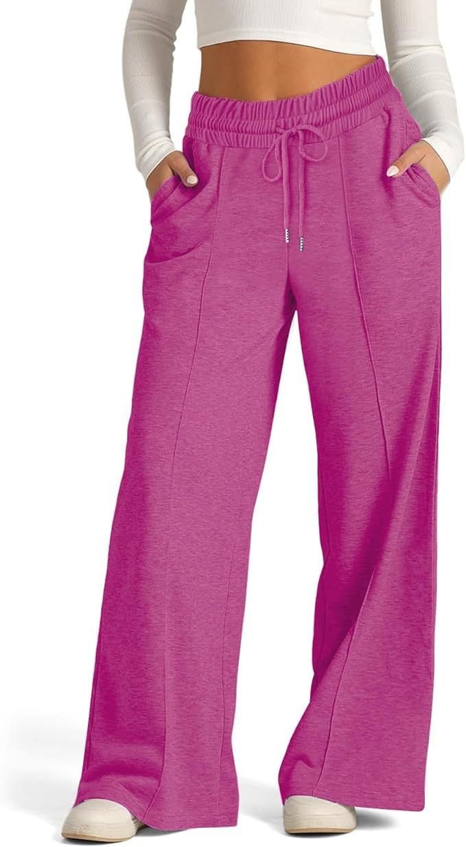 Women's Solid Color Casual Wide Leg Drawstring Elastic Waist Sweatpants - Image 5