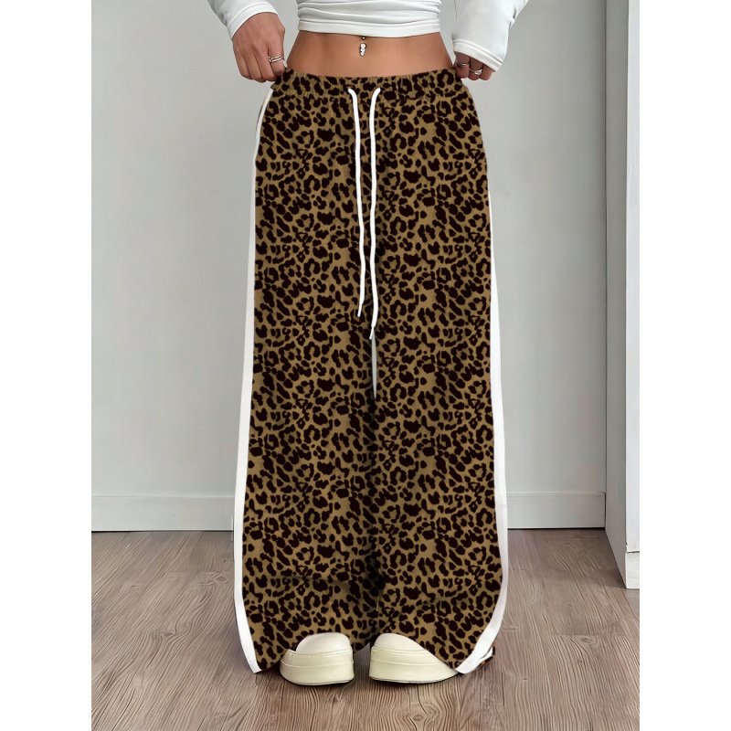 Stylish Leopard-print Patchwork Wide-leg Pants With A Relaxed Flowy Fit - Image 5