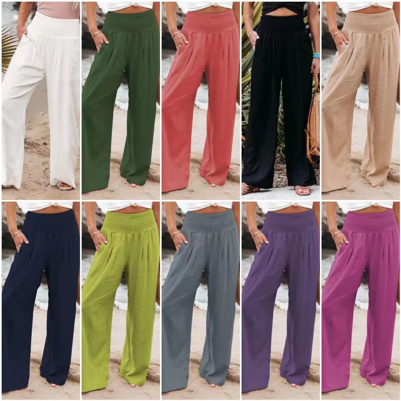 Women's Pants Casual Wide Leg Cotton Linen Loose Trousers - Image 4