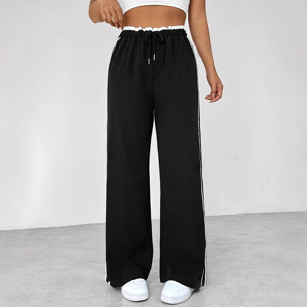 European And American Black Sports Straight Pants Leisure Commute - Image 3