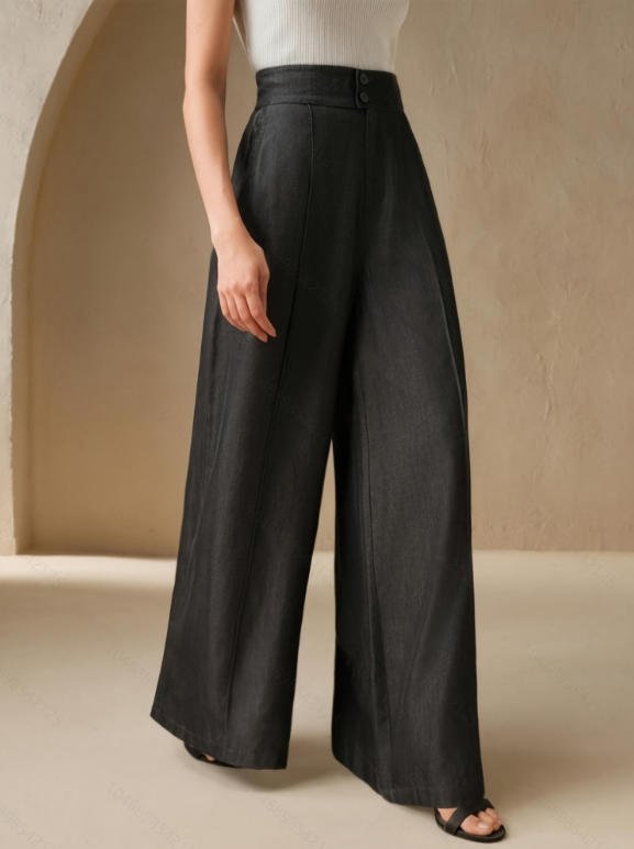 Womens Solid-Color High-Waisted Straight-Leg Wide-Leg Pants - Image 7