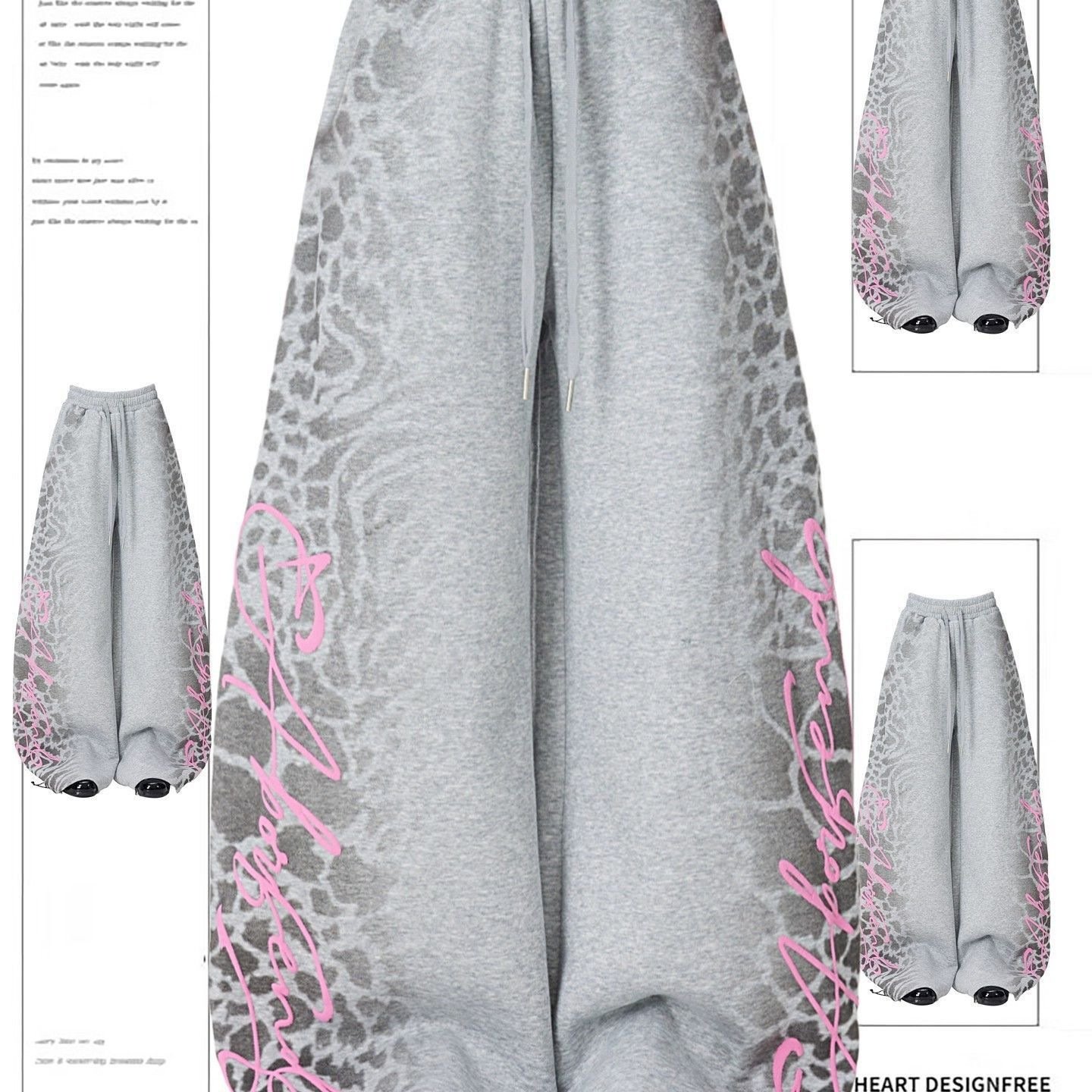 American-style Retro Leopard-print Letter-embossed Sweatpants