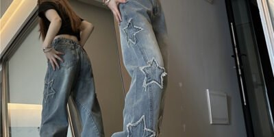 Blue XINGX Embroidered Jeans Women Loose Straight-leg Wide-leg Pants