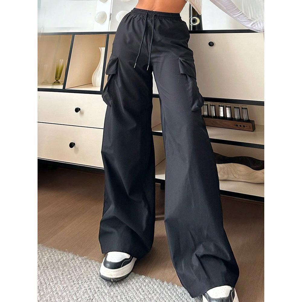 Womens Solid-color Loose-fit Utility Casual Pants - Image 3