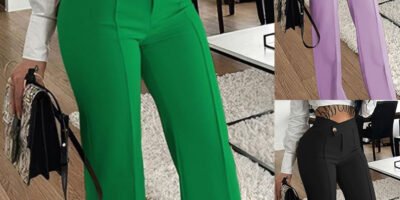 Slim Straight-leg Pants With Buckle Fashion Solid Color Trousers For Womens Clothing