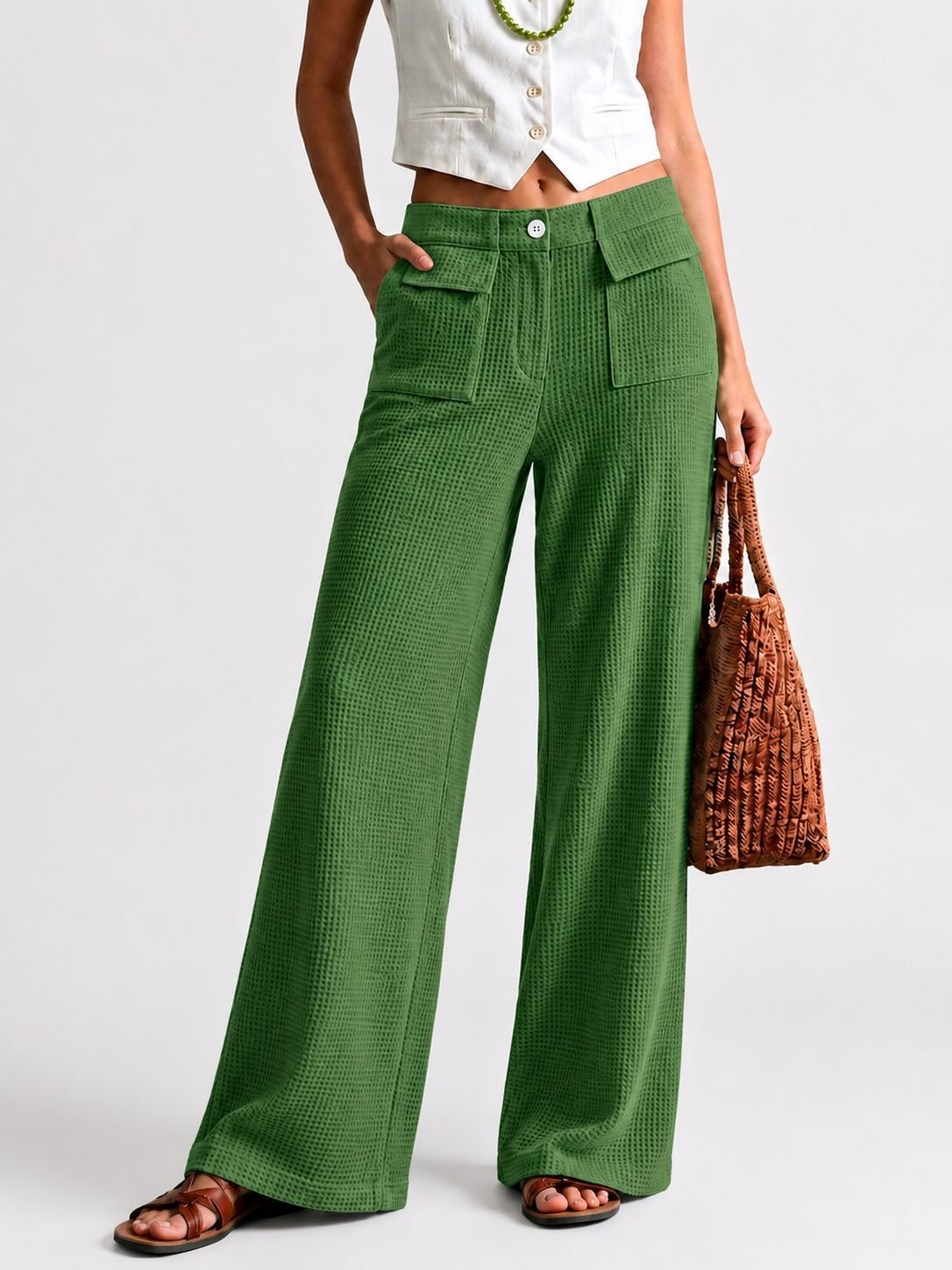 Womens High-Waisted Straight-Leg Casual Wide-Leg Pants