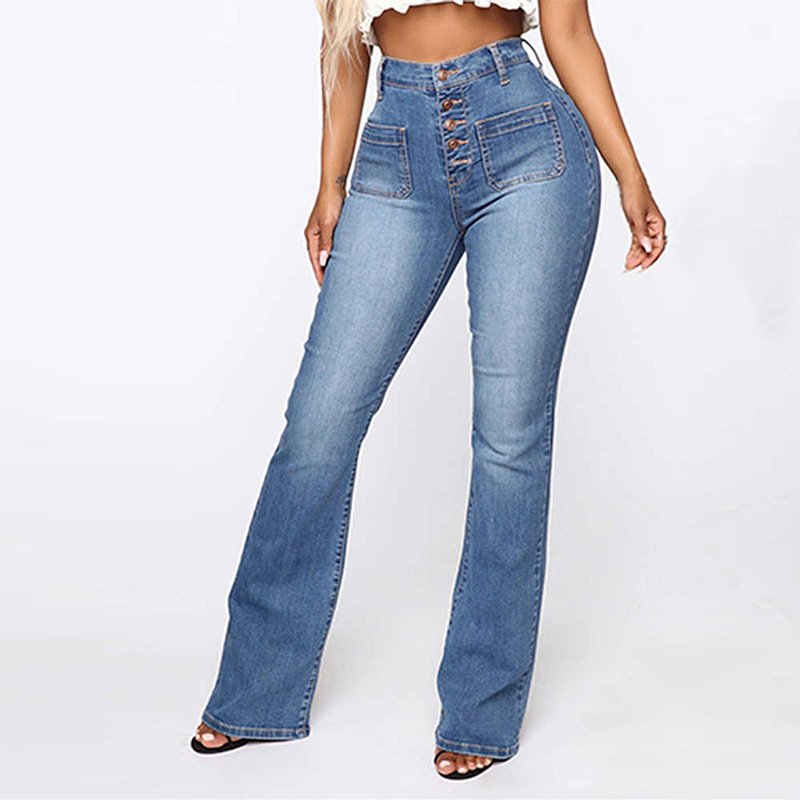 Plus Size Jeans Women Patch Pocket Washed Ladies High Waist Denim Trousers - Image 5