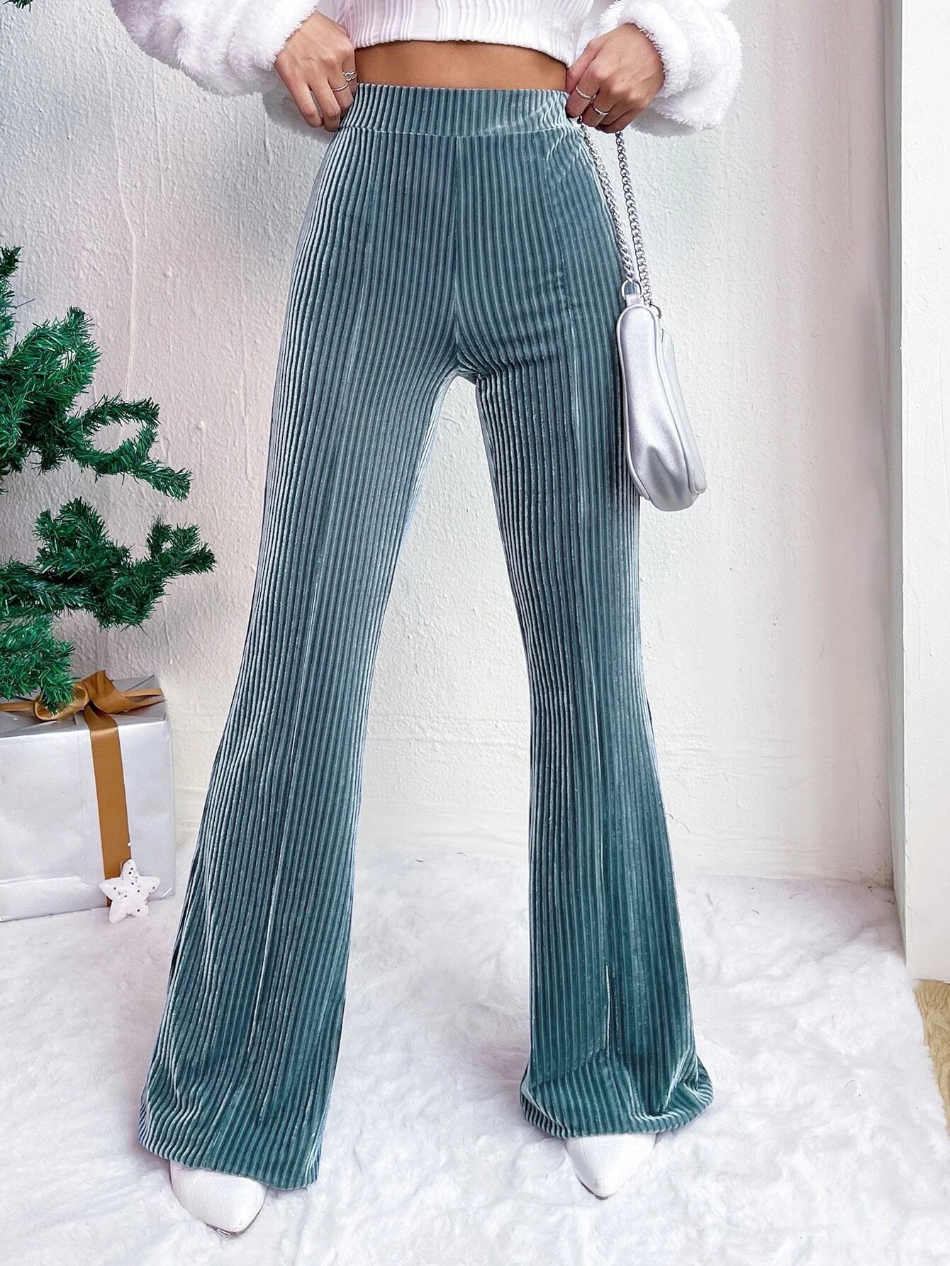 High Waist Lamp Wick Corduroy Bell-bottom Pants Wide Leg Women - Image 5