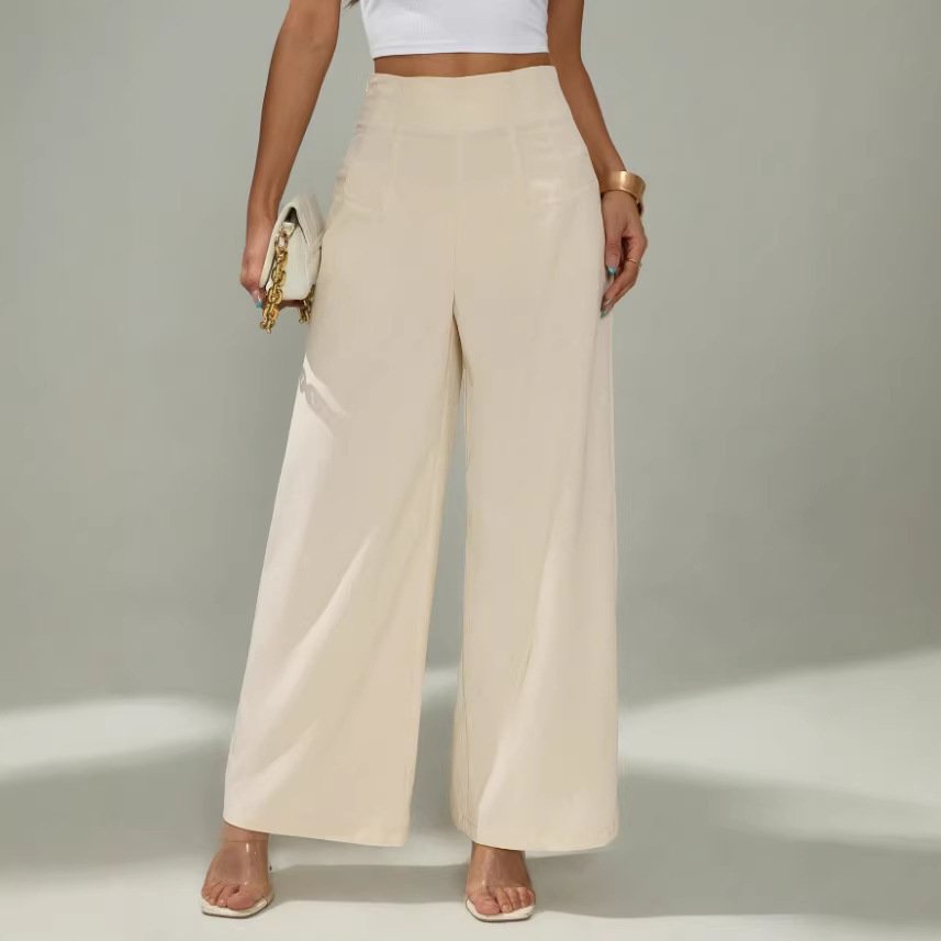 New Womens Fashion Commute Casual Draping Figure-flattering Wide-leg Pants