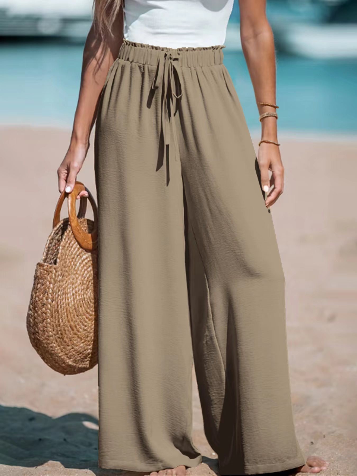 Women's Fashion Fake Drawstring Loose Casual Wide-leg Trousers - Image 8