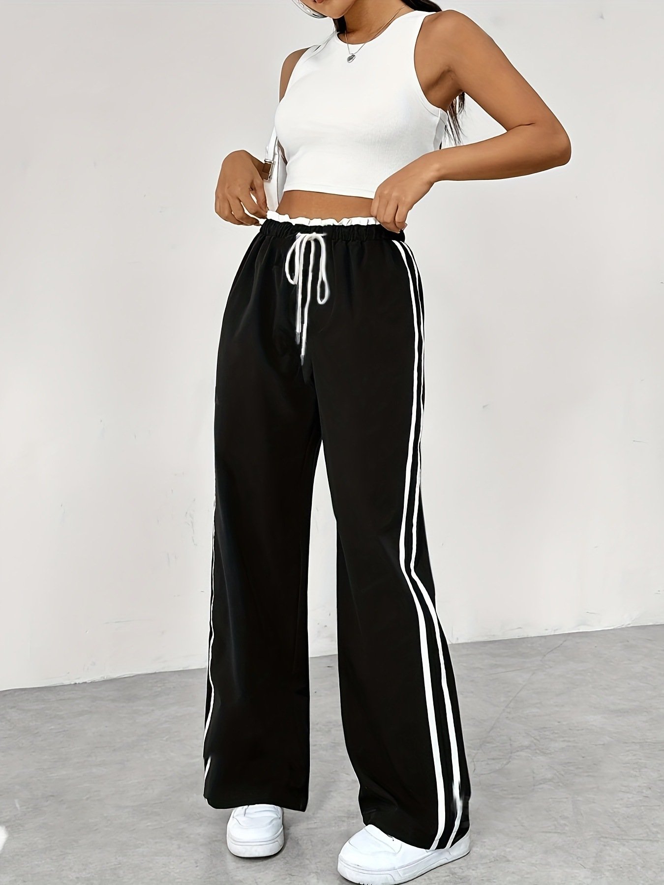 European And American Black Sports Straight Pants Leisure Commute - Image 6