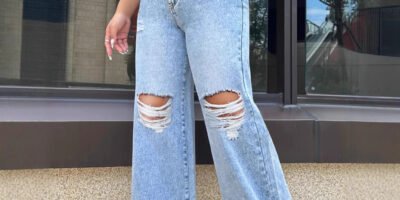 Ripped Washed Jeans Loose Straight Wide Leg
