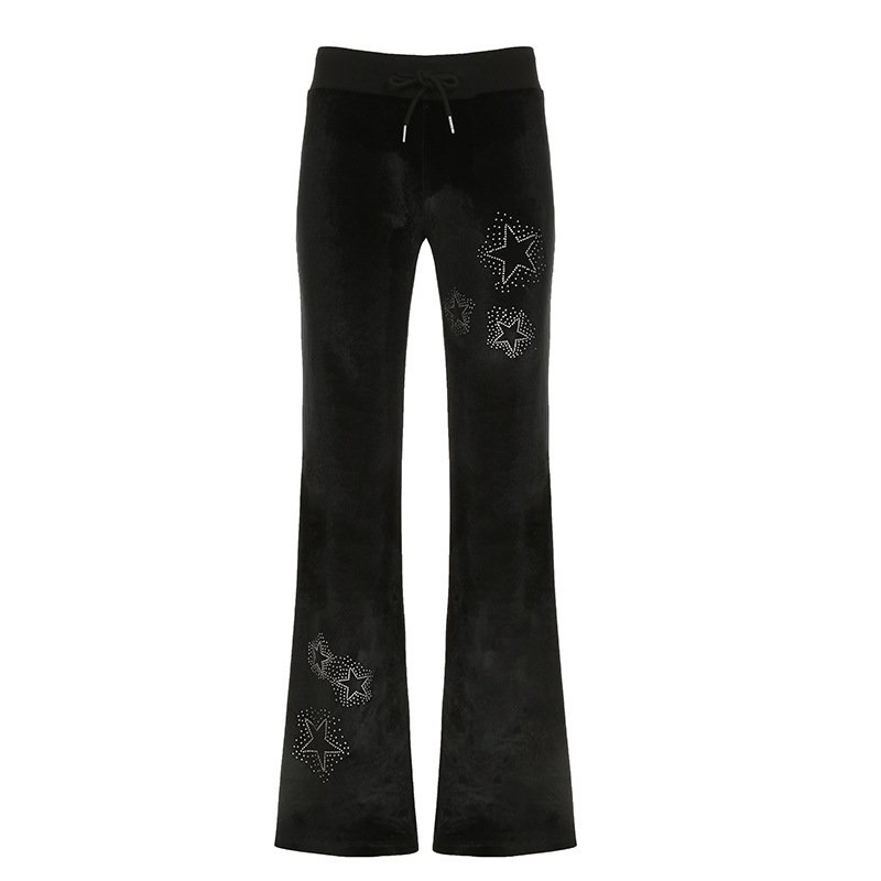Drilling Low Waist Drawstring Patchwork Slimming Casual Pants - Image 7