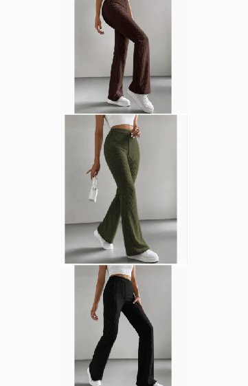 Women's Autumn Solid Color Rib Knit Bootcut Trousers - Image 10