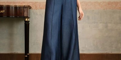 Womens Solid-Color High-Waisted Straight-Leg Wide-Leg Pants