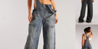Y2K Zipper Denim Overalls With Pockets Fashion Loose Suspender Jumpsuit Streetwear Jeans Pants Womens Clothing