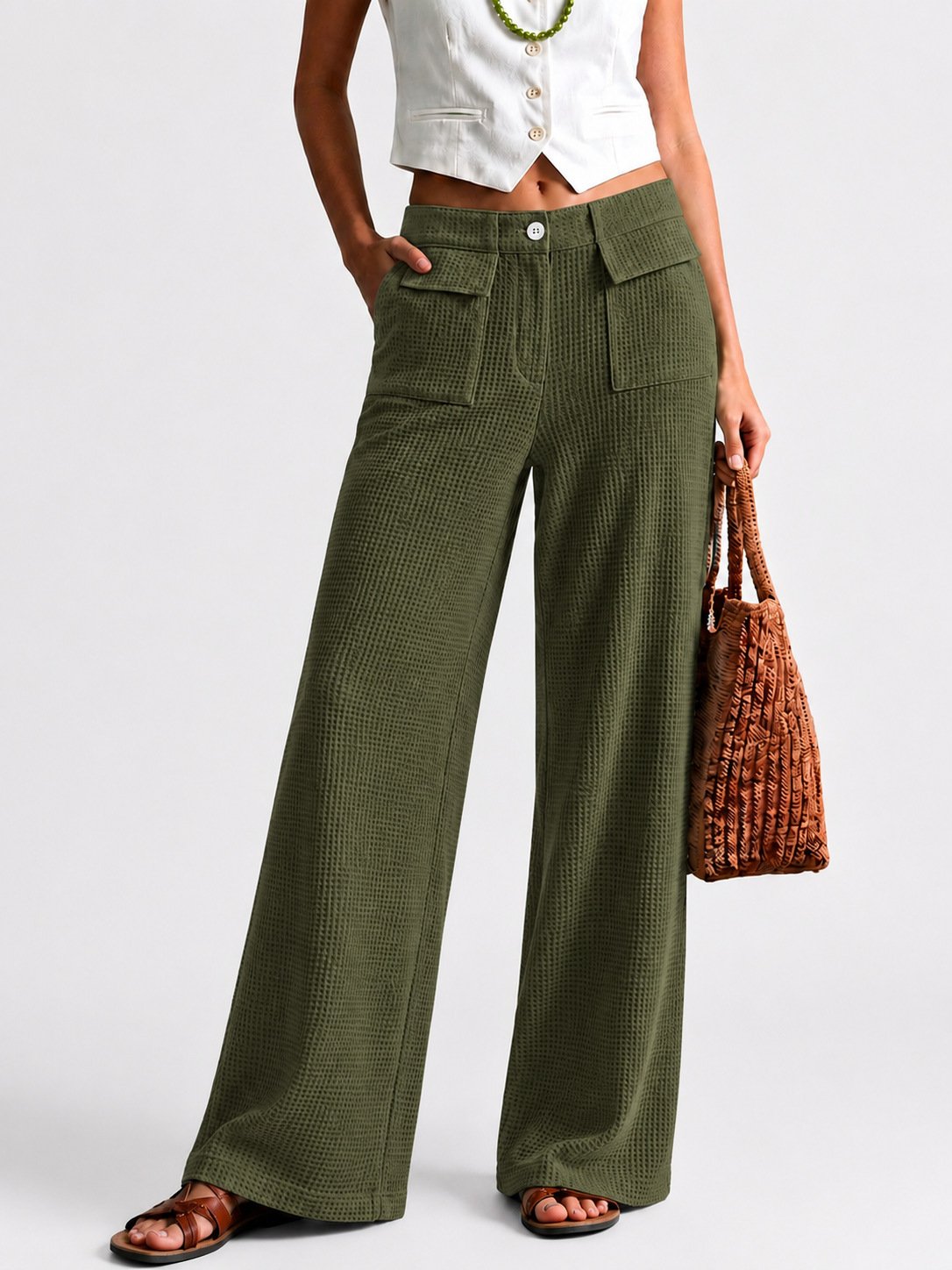 Womens High-Waisted Straight-Leg Casual Wide-Leg Pants - Image 6